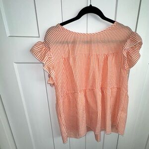 SHEIN Striped Orange and White Ruffled Tiered Blouse